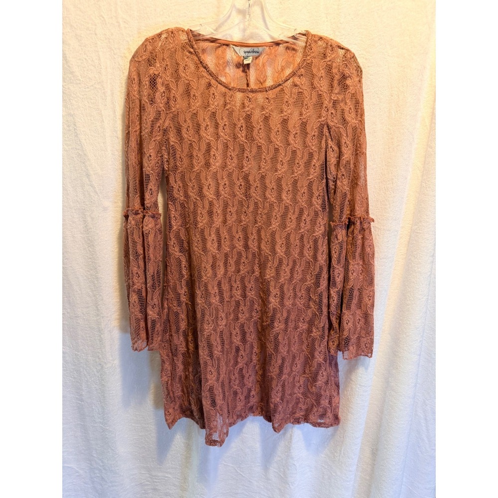 Speechless Mauve Lace Mini Dress Long Bell Sleeve Boho Festival Women Small